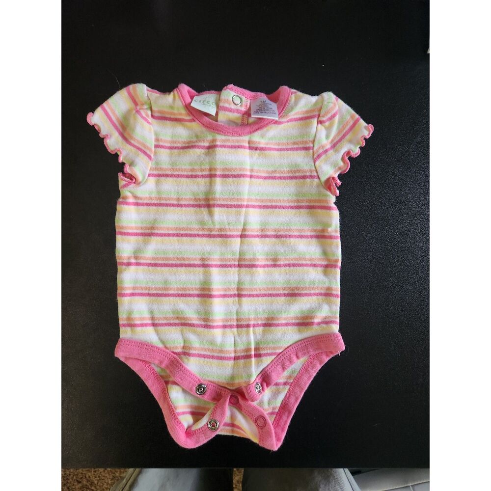 Circo Baby Girl 3M Pink Multicolor Striped Ruffle Sleeve Bodysuit